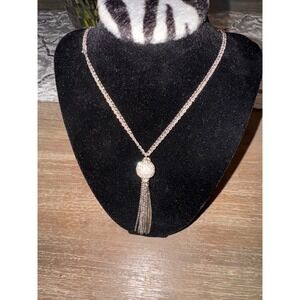 ERWIN PEARL Silver Tone Crystal Ball Tassel Y Necklace‎ Statement